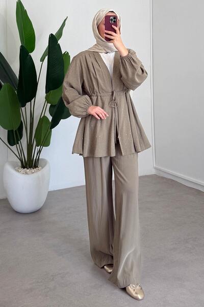 MODA S&S BZLİNE Σετ κιμονό με πέτρες και φαρδύ παντελόνι