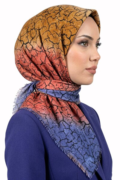hadiora Women's Blue Light Brown Marble Patterned Cotton Flared Scarf