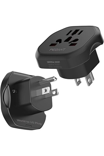 PEGANT World to USA Plug Adapter 2500W 10A Travel Outlet, 3-Pin Type B Ground...