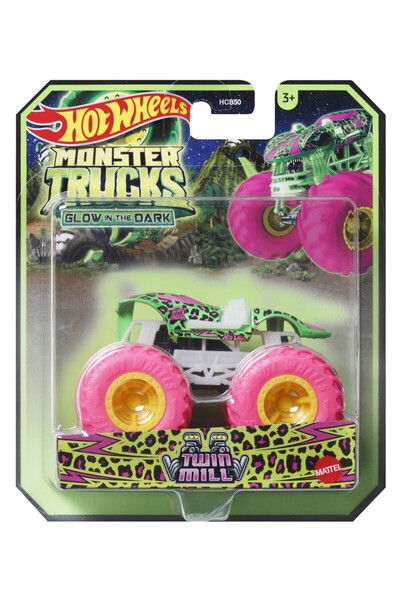 mattel HOT WHEELS MONSTER TRUCK GLOW IN THE DARK MASINUTA TWIN MILL SCARA 1:64