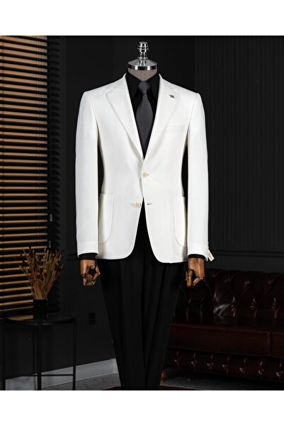 TerziAdemAltun Ανδρικό μονό σακάκι ιταλικού στυλ slim fit με τσέπη, εκρού χρώ...