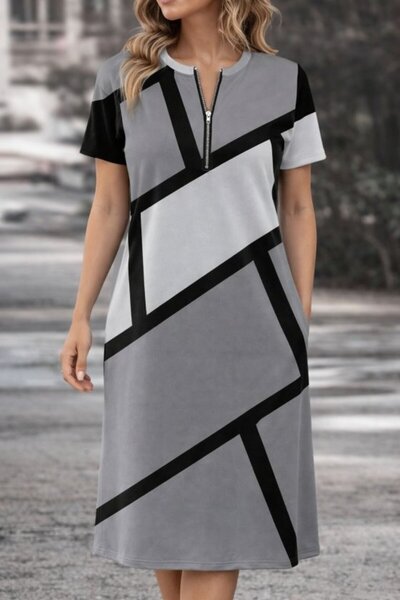 DRESSIFY WOMEN’S FASHION Γυναικείο κοντομάνικο φόρεμα με φερμουάρ στο λαιμό κ...