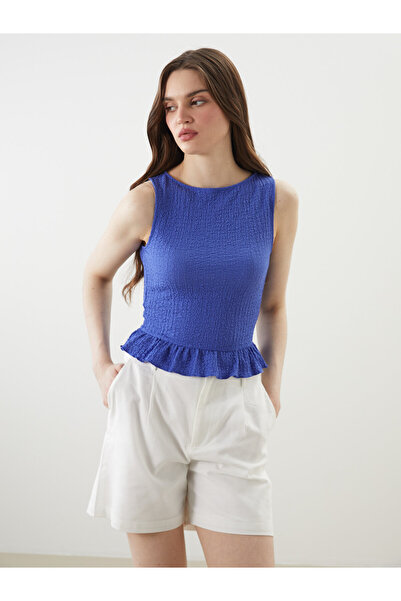 LC Waikiki Crew Neck Textured Frilled Crop