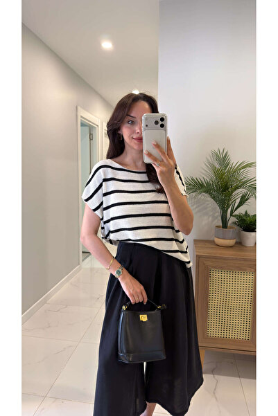 BİRCANÇİL Dorres Ecru Black Striped Knitwear