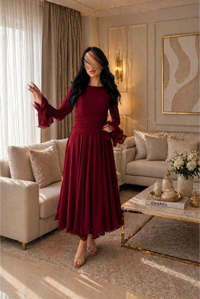 Mar style Elegant Ruffled Sleeve Midi Dress