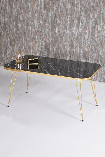 GOLDFALEZ Modern Coffee Table with Gold Frame Bendir Collection | Contemporary Living Room Table