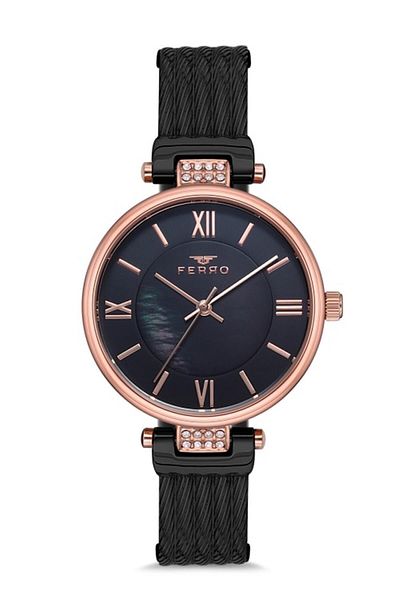 FERRO Black & Rose Pearl Dial F21040a-1127-r Women's Wristwatch