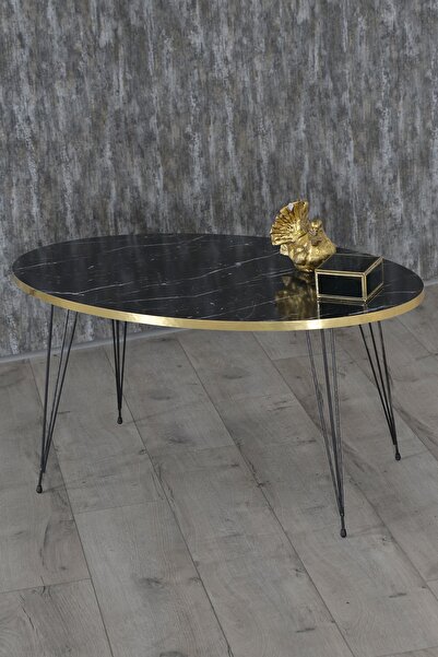 GOLDFALEZ Orta Sehpa Elips Siyah Ayak Altın Bendir Tel