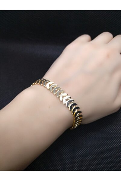 X-Lady Accessories Balık Kılçığı Yassı Gold Kaplama Künye Bileklik