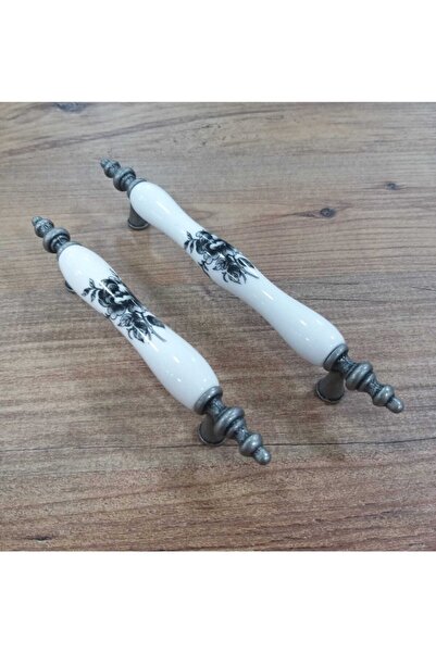 ARON 1120-80-246 Antik Gümüş Rustik Porselen Kulp Mobilya Vestiyer Çekmece Dolap Komidin Şifonyer 96mm