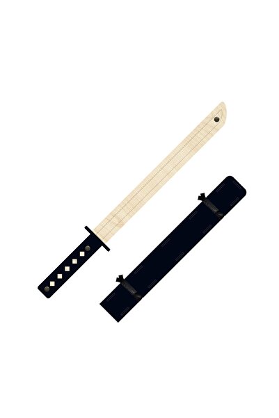 Ahtek Wooden Samurai Set 4 Pieces, Shield + Katana Sword + Ninja Star Kohga + Throwing Knife Kunai, Black