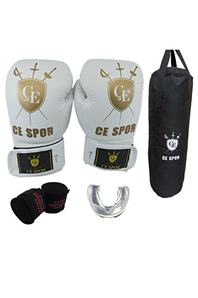 CESPOR Beyaz Boks Eldiveni 120 Cm Kum Torbası Ve Bandaj Dişlik Boks Seti