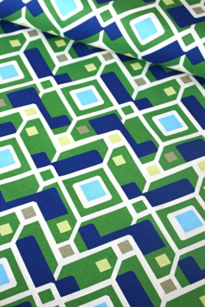 Premier Yeşil Geometrik Duck Keten Kumaş