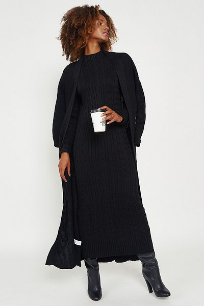 Hopoi Rochie împletită cu păr negru de damă Cck9090