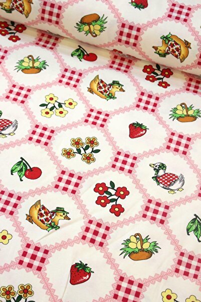 Premier Kırmızı Çilek Ördek Duck Keten Kumaş