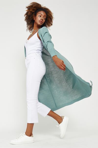 Hopoi Дамски дълъг прав кардиган в ментов цвят 17022