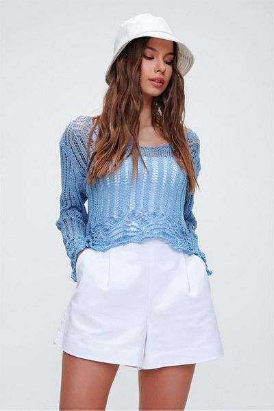 AQE FASHION Tricoturi ajurate de damă Baby Blue Kaza