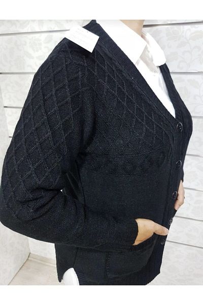 Ön-Er Giyim Buttoned Pocketed Winter Wool Mother Cardigan