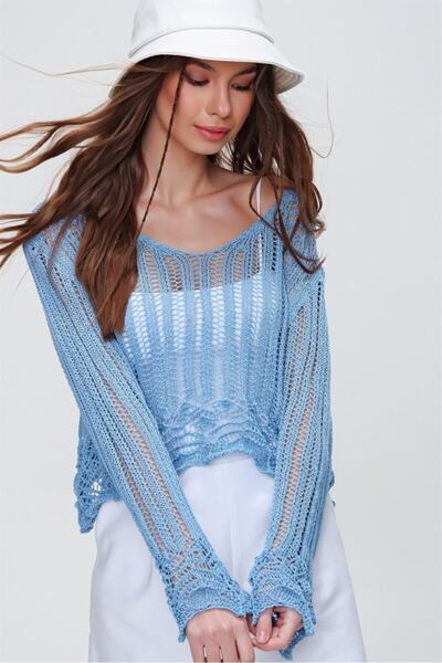 AQE FASHION Tricoturi ajurate de damă Baby Blue Kaza