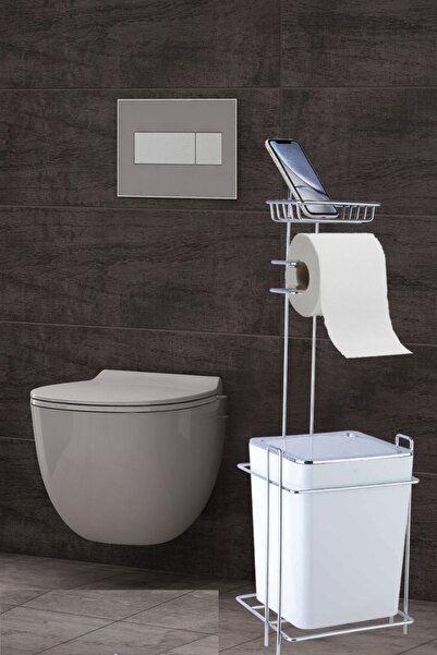 Genel Markalar Banyo Çöp Kovası Wc Kağıtlık Yedekli Beyaz Renk Kare Paslanmaz...