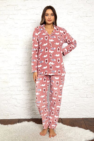 nisaNCa Bayan Kışlık Welsoft Peluş İnci Polar Düğmeli Yılbaşı  Pijama Takımı ...