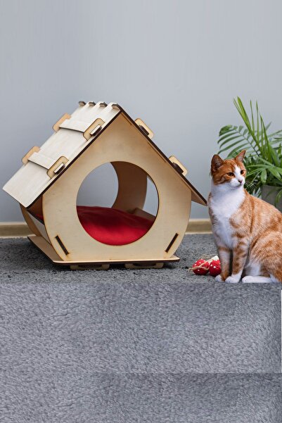 UTKU TASARIM Ahşap Kedi Evi Dekoratif Kedi Kulübesi Kedi Yuvası 45 Cm X 40 Cm