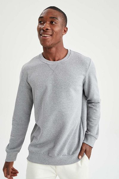 DeFacto Φούτερ Regular Fit Crew Neck από ανακυκλωμένο βαμβακερό μαλακό τρίχωμα