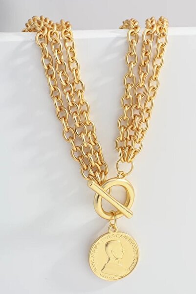 ESUSO 90 Cm Gold Kaplama Uzun Madalyon Kadın Kolye