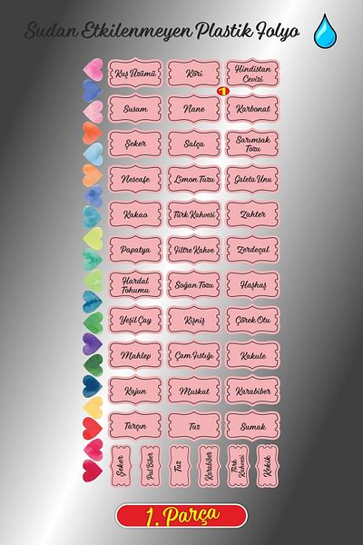 ENGINPRINT Pink 107 Pieces Spice Pulses Nuts Jar Label Sticker + Watercolor Heart Sticker