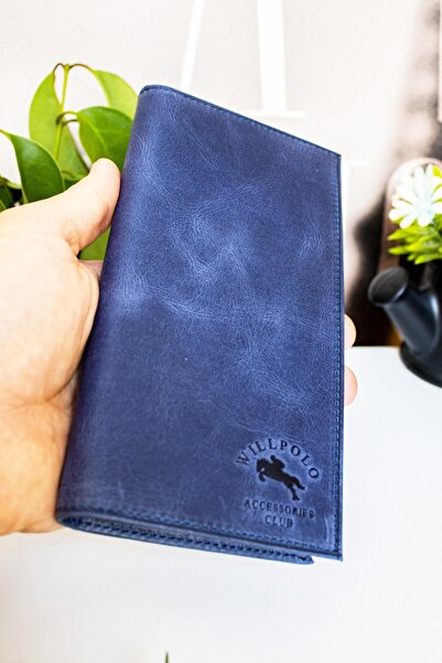 willpolo Mıknatıs Kapaklı Hakiki Deri Lacivert Telefon Bölmeli Cüzdan
