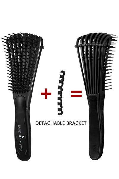 LAND OF MYTH Lom1193 New Generation Detangling Combing Brush Octopus Design Flexible Tooth Curly Hair - Black