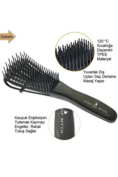 LAND OF MYTH Lom1193 Νέας γενιάς βούρτσα για το ξεμπερδέματος των μαλλιών με εύκαμπτα δόντια για σγουρά μαλλιά - Μαύρο