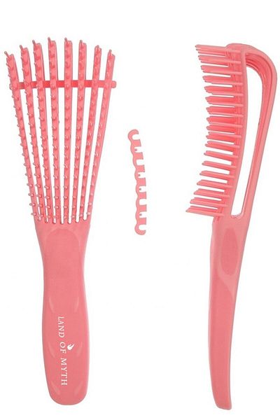 LAND OF MYTH Lom1192 New Generation Detangling Combing Brush Octopus Design Flexible Tooth Curly Hair - Pink