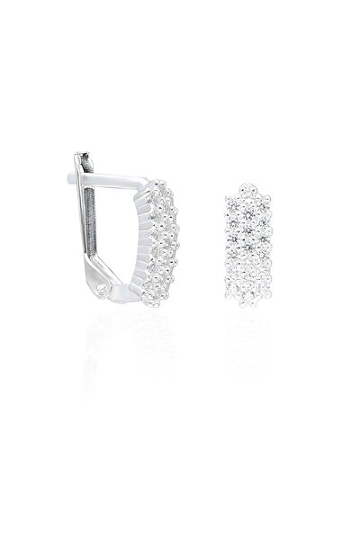 Aykat Gümüş Zirkon Taşlı J Küpe 925 Ayar Gümüş Kadın Küpesi Kupe-329