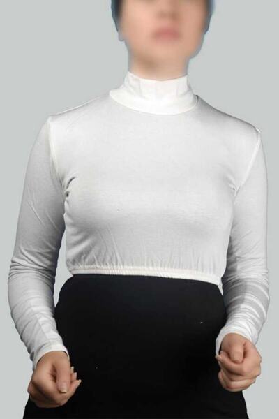Altobeh Jumătate de corp de damă din bumbac pieptănat din lycra cu mânecă lungă - Ecru