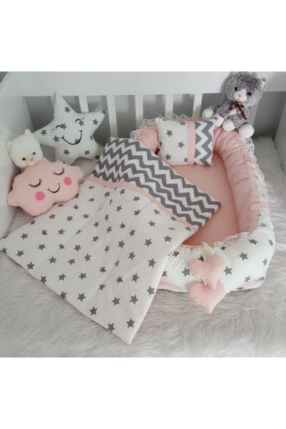 Jaju Baby Nest Gri Somon Yıldızlı Kombin Lüx Jaju-babynest Anne Yanı Bebek Ya...
