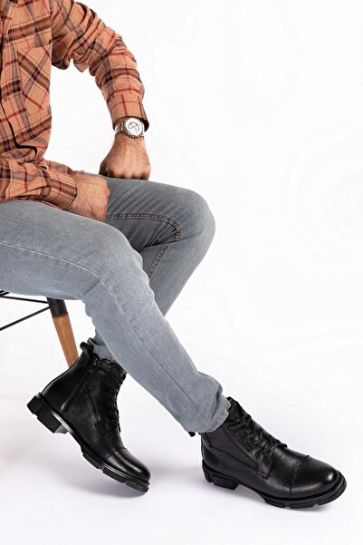 depderi Hakiki Deri Içi Kürklü Fermuarlı Suya Dayanıklı Erkek Deri Bot