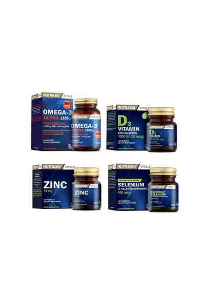 Nutraxin Omega 3Ultra- 2500mg Fish Oil, 30 Capsules + Selenium 100 Tablets,VitaminD3 120 Tablets + Zinc 100 Tablets