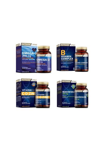 Nutraxin Omega 3 Fish Oil - 2000Mg60 Capsules +VitaminMax(c,d,zinc) +VitaminBComplex+ Magnesium