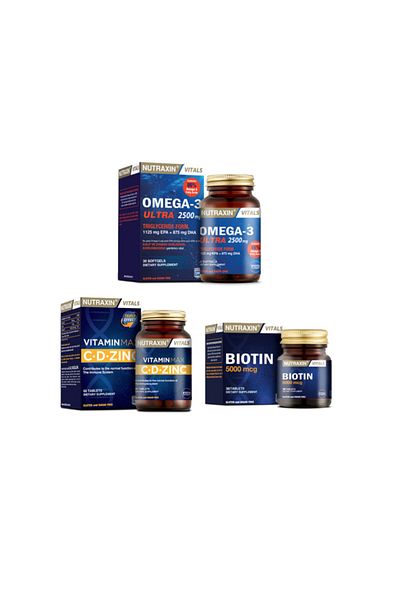 Nutraxin Omega 3 Ultra 2500 Mg - Vitamin Max and Biotin Tablets 90S