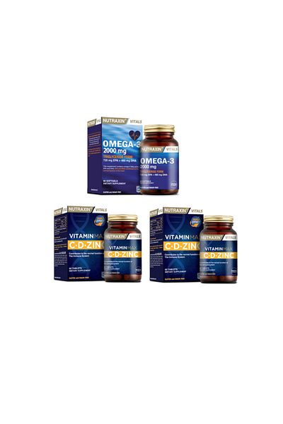 Nutraxin Omega 3 Fish Oil - 2000 Mg 60 Soft Capsules + Vitamin Max (C,D,Zinc) 60 Tablets X2 Pieces