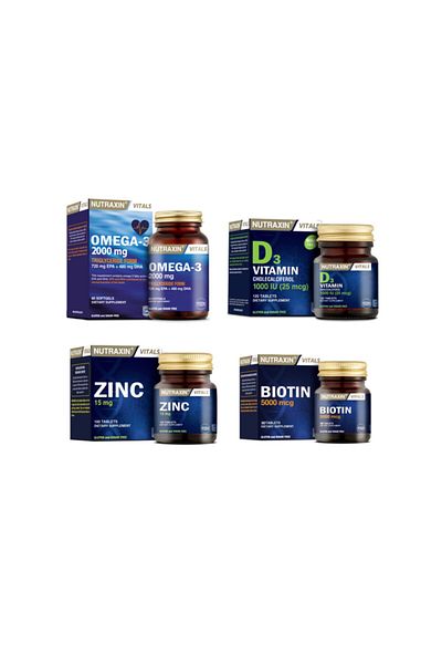 Nutraxin Omega 3 Fish Oil - 2000Mg60 Capsules,Biotin30 Tablets, Vitamin D3 120 Tablets, Zinc 100 Tablets