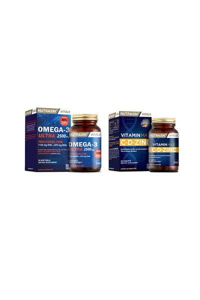 Nutraxin Omega 3 Ultra - 2500 Mg Fish Oil, 30 Soft Capsules, Vitamin Max (C, D, Zinc) 60 Tablets