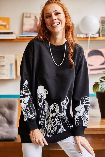 Olalook Dámská černá oversize mikina SWT-19000452