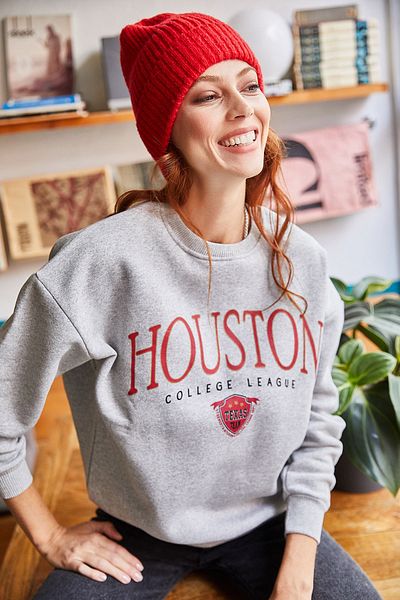 Olalook Dámská šedá mikina s potiskem Houston SWT-19000426