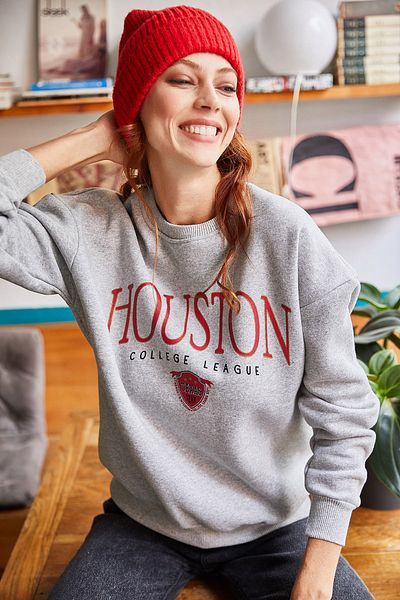 Olalook Dámská šedá mikina s potiskem Houston SWT-19000426