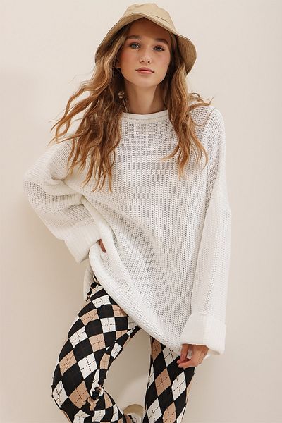 Trend Alaçatı Stili Hanorac de iarnă oversize tricot Thessaloniki cu mânecă dublă pentru femei ALC-X7346