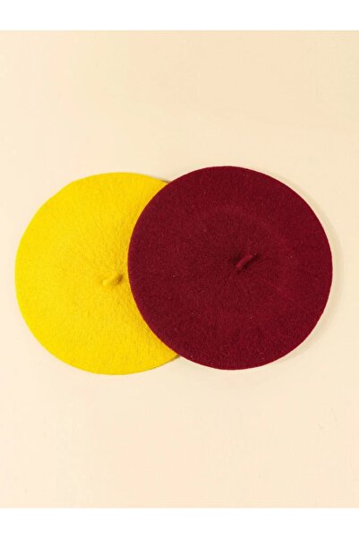 Goldmine مجموعة قبعات الرسام الفرنسي من اللباد باللون الأحمر الداكن والأصفر