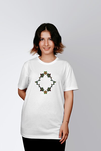 ErTaPassage Cadru cu frunze albe pentru femei cu imprimeu Standard tricou T92...