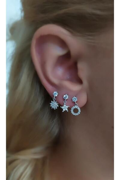 Erer Gümüş Gümüş 3 Tek Kadın Taşlı Küpe Nz136d5